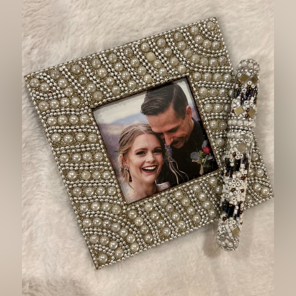 Crystal encrusted photo grams and matching pen